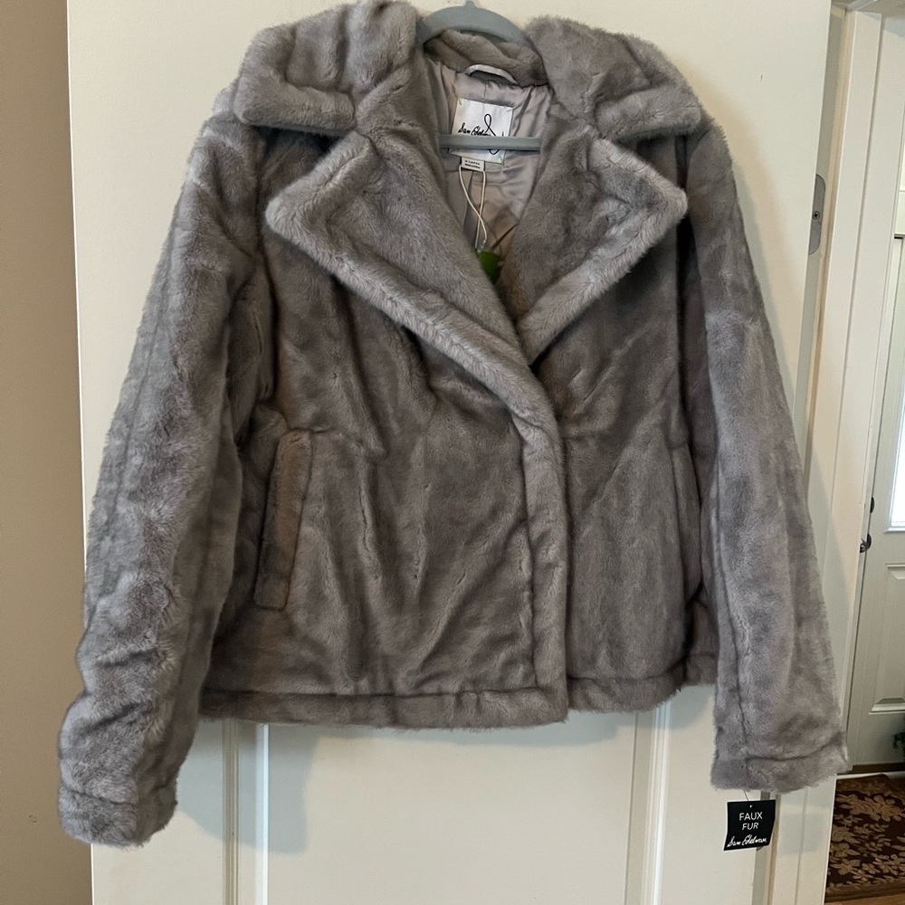 Sam Edelman Taupe Notch Collar Faux Fur Designer Jacket Women’s Size XL - Picture 15 of 16